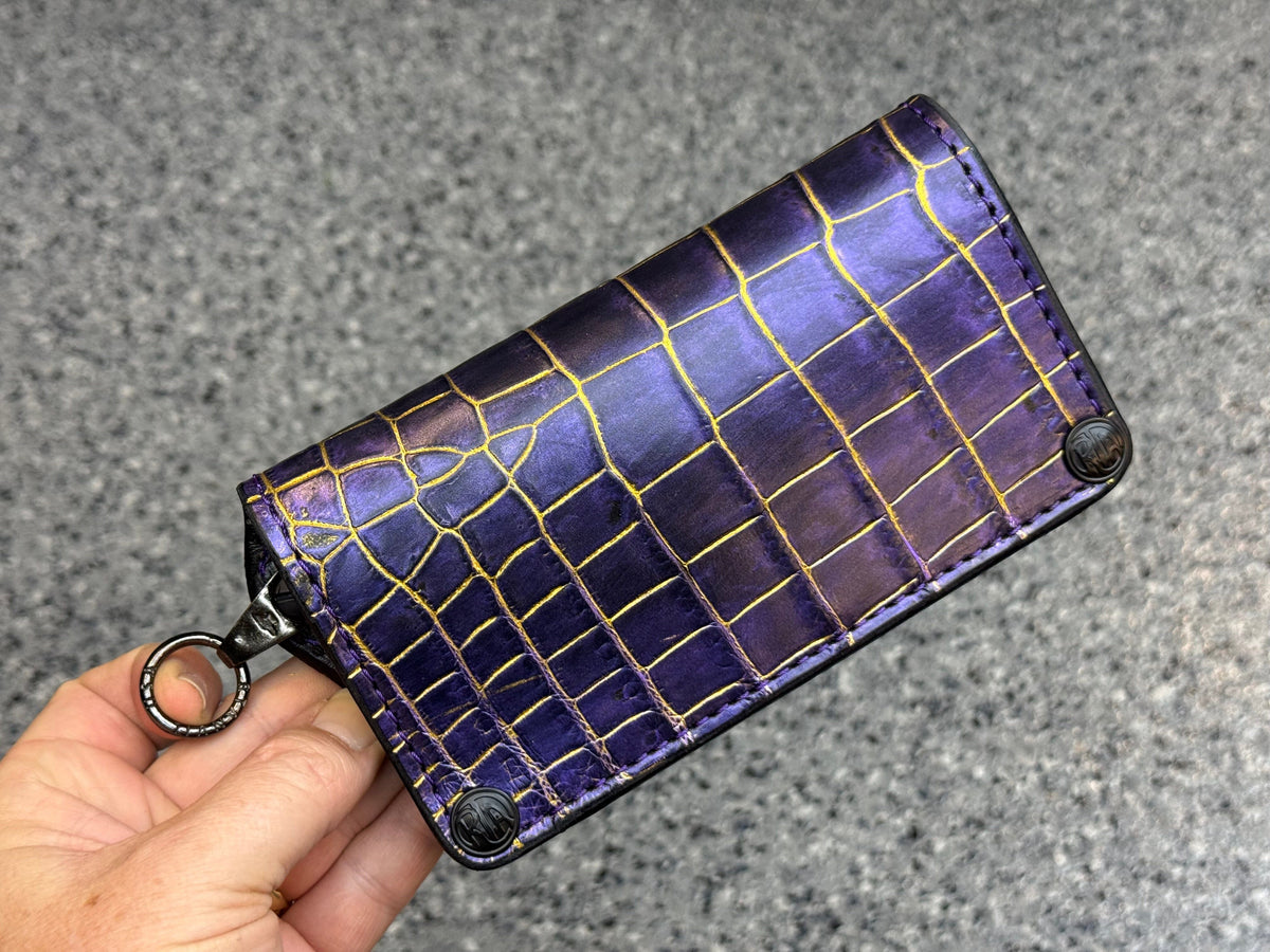5G Long Biker Chain Wallet - Purple/Gold Alligator - Anvil Customs
