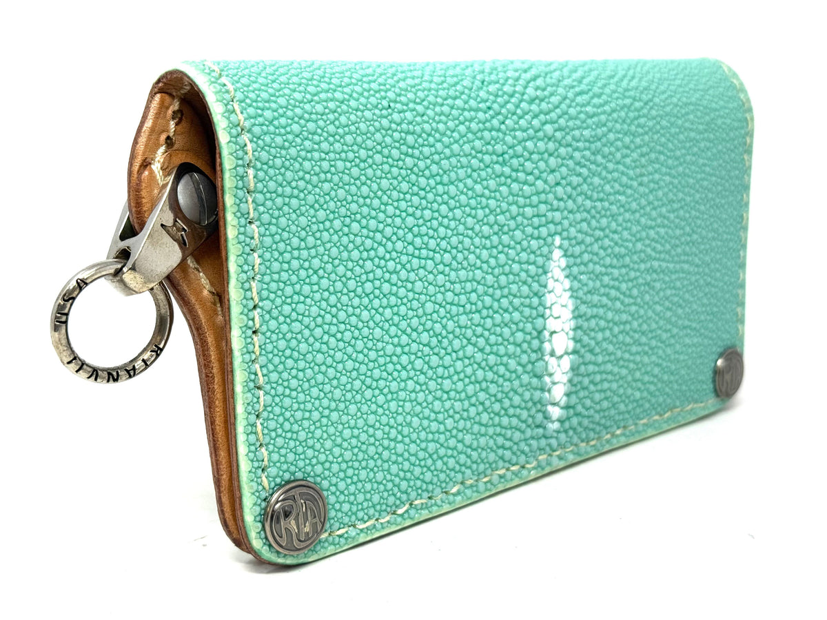 5G Long Biker Chain Wallet - Tiffany Blue Stingray - Anvil Customs