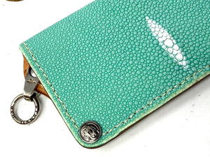 5G Long Biker Chain Wallet - Tiffany Blue Stingray - Anvil Customs