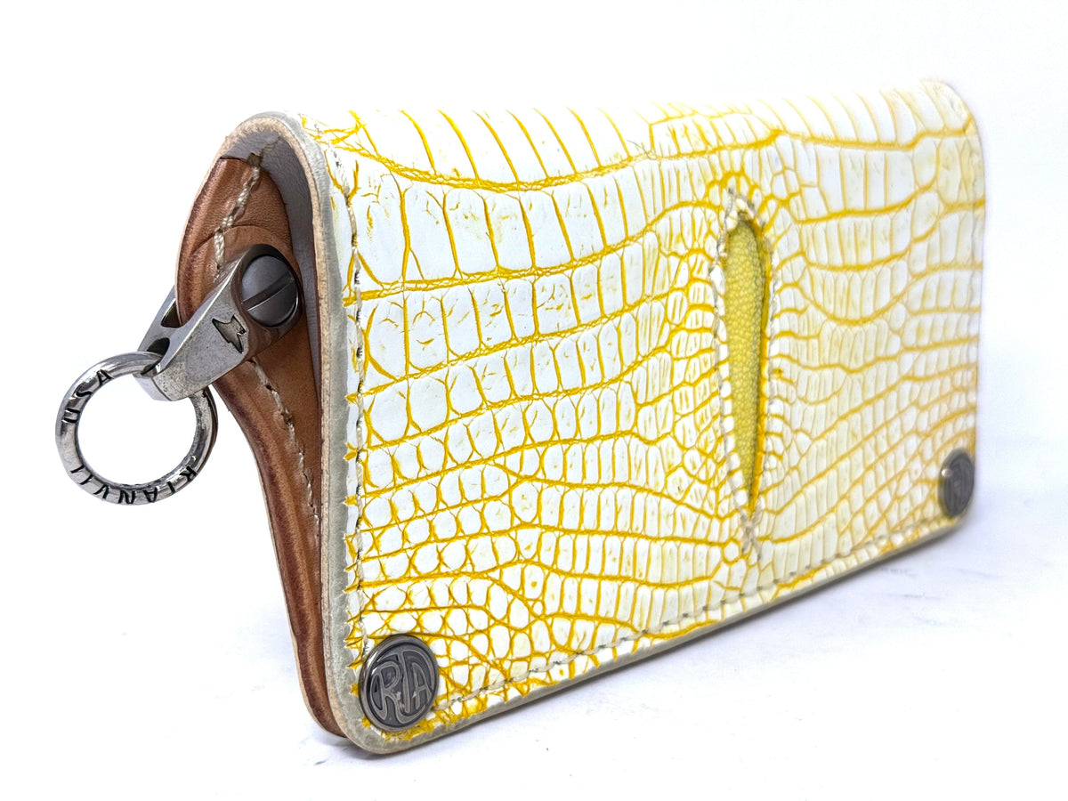 5G Long Biker Chain Wallet - White/Yellow Alligator Cloaca - Anvil Customs