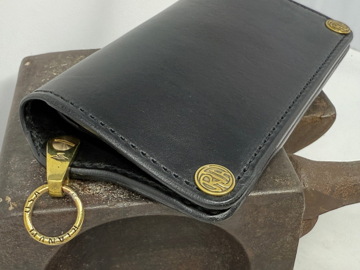 5G Long Biker Leather Chain Wallet - Black Hermann Oak - Anvil Customs