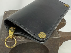 5G Long Biker Leather Chain Wallet - Black Hermann Oak - Anvil Customs