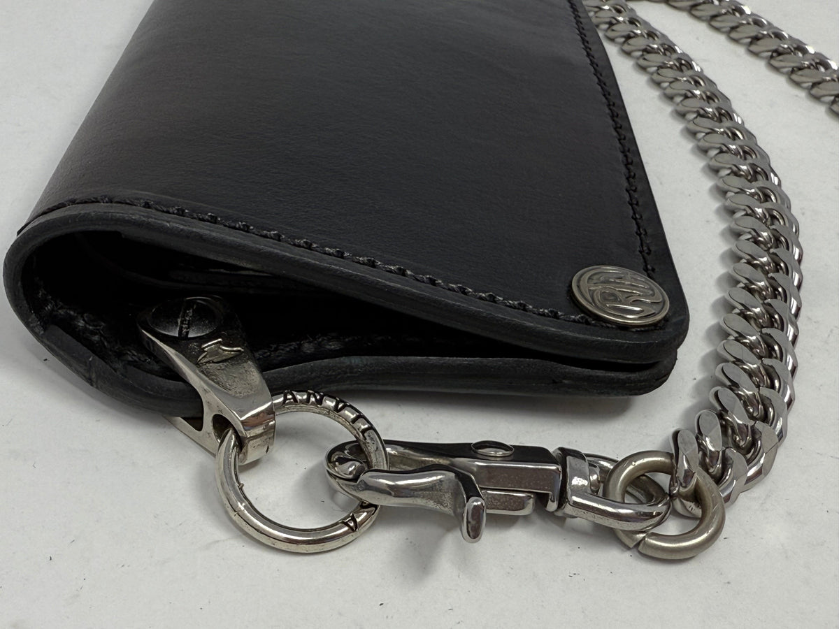 5G Long Biker Leather Chain Wallet - Black Hermann Oak - Anvil Customs