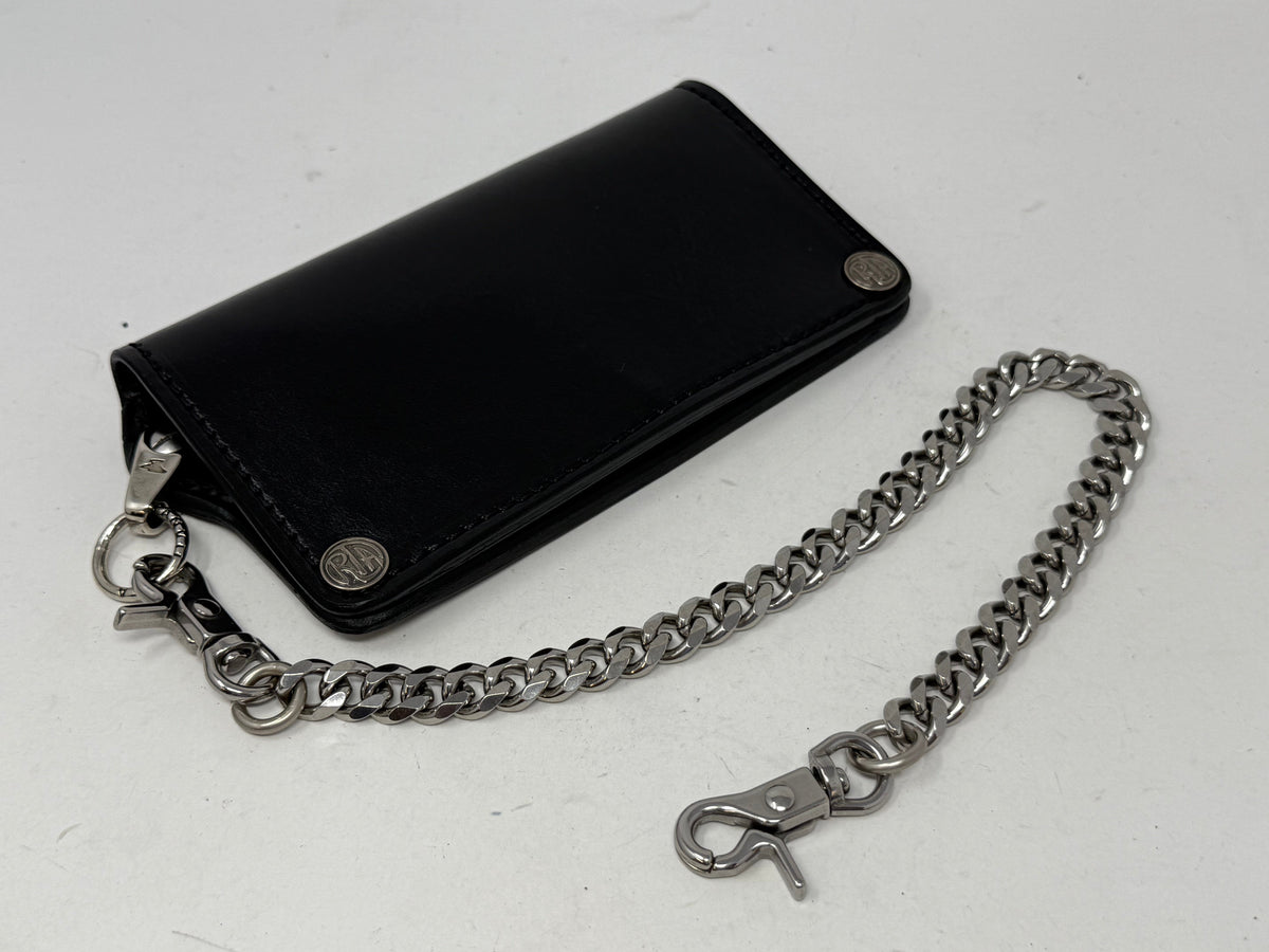 5G Long Biker Leather Chain Wallet - Black Hermann Oak - Anvil Customs