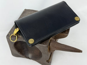 5G Long Biker Leather Chain Wallet - Black Hermann Oak - Anvil Customs