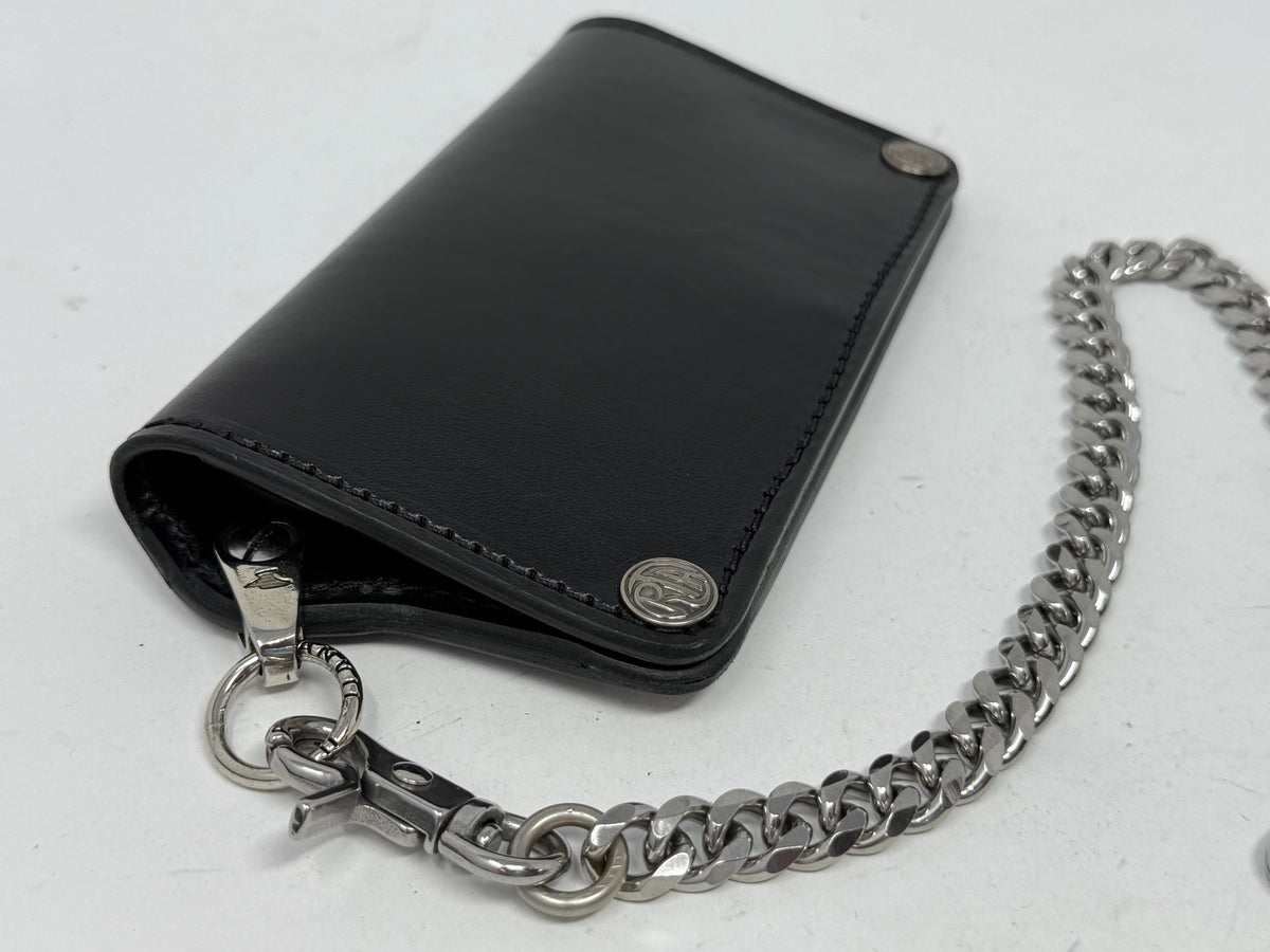 5G Long Biker Leather Chain Wallet - Black Hermann Oak - Anvil Customs