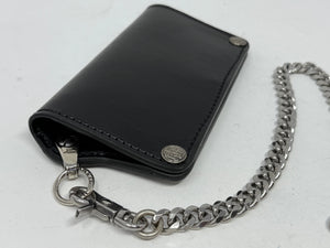 5G Long Biker Leather Chain Wallet - Black Hermann Oak - Anvil Customs