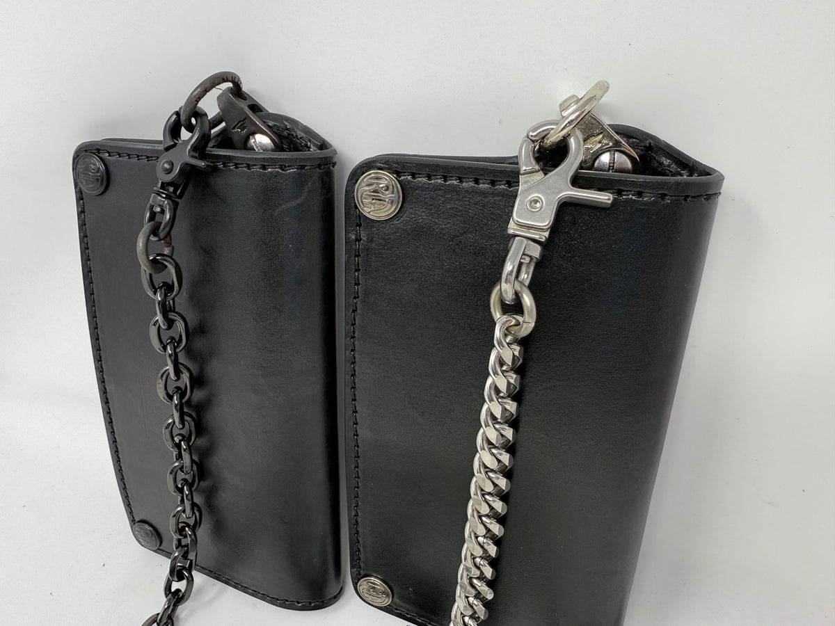 5G Long Biker Leather Chain Wallet - Black Hermann Oak - Anvil Customs