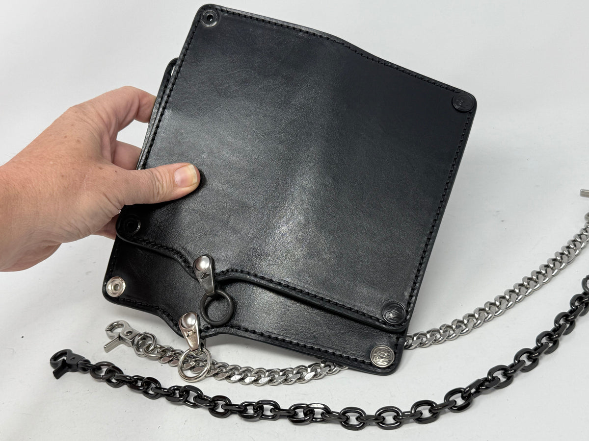 5G Long Biker Leather Chain Wallet - Black Hermann Oak - Anvil Customs