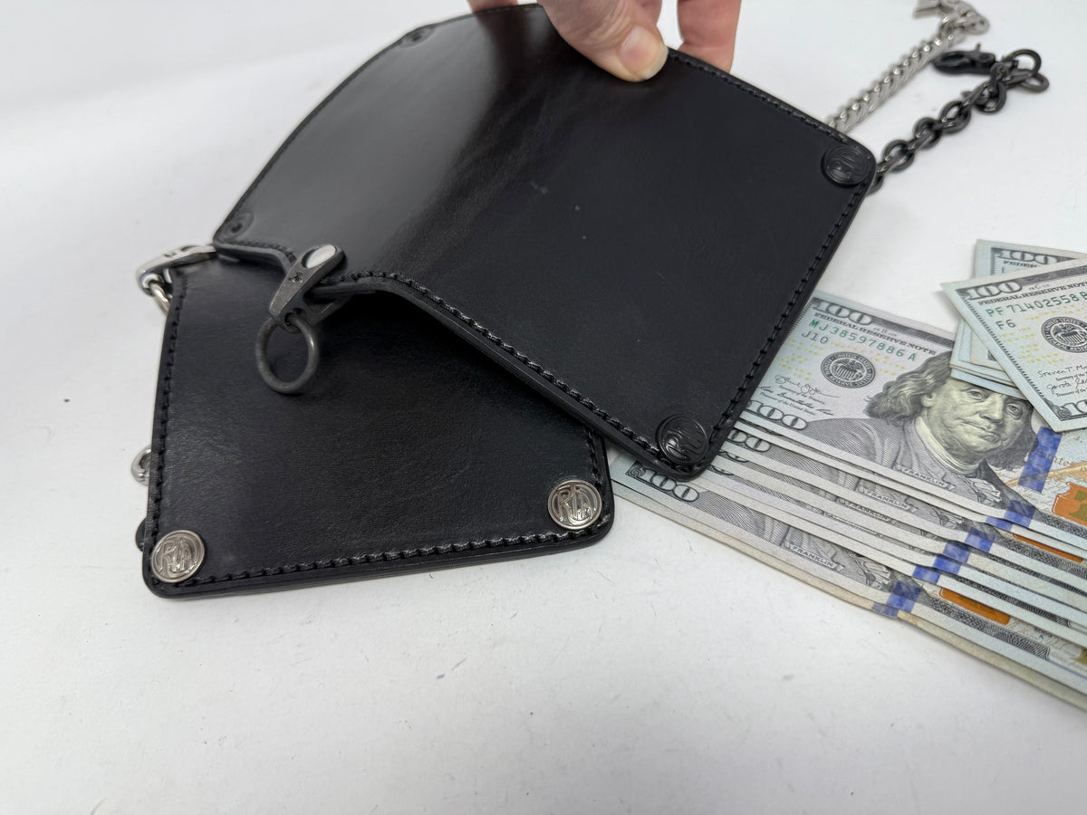 5G Mini Long Leather Chain Wallet - Black Hermann Oak - Anvil Customs