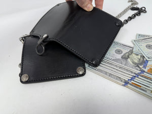 5G Mini Long Leather Chain Wallet - Black Hermann Oak - Anvil Customs
