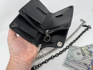 5G Mini Long Leather Chain Wallet - Black Hermann Oak - Anvil Customs
