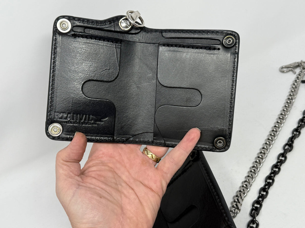 5G Mini Long Leather Chain Wallet - Black Hermann Oak - Anvil Customs