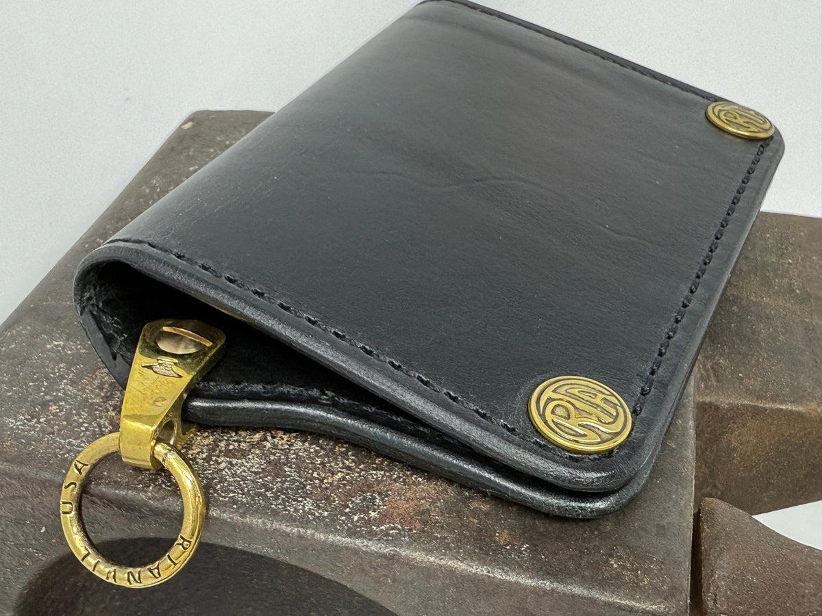 5G Mini Long Leather Chain Wallet - Black Hermann Oak - Anvil Customs