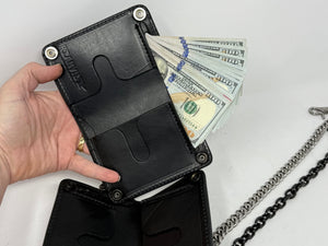 5G Mini Long Leather Chain Wallet - Black Hermann Oak - Anvil Customs