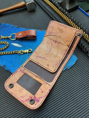 Trifold Leather Chain Wallet - Oxblood Splatter