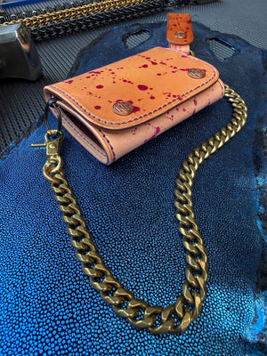 Trifold Leather Chain Wallet - Oxblood Splatter