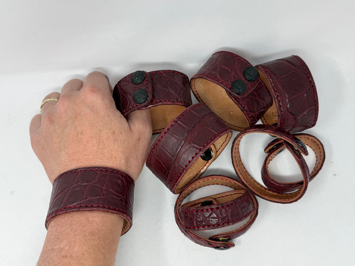 Alligator Leather Bracelet / Cuff: Burgundy/Oxblood - Anvil Customs