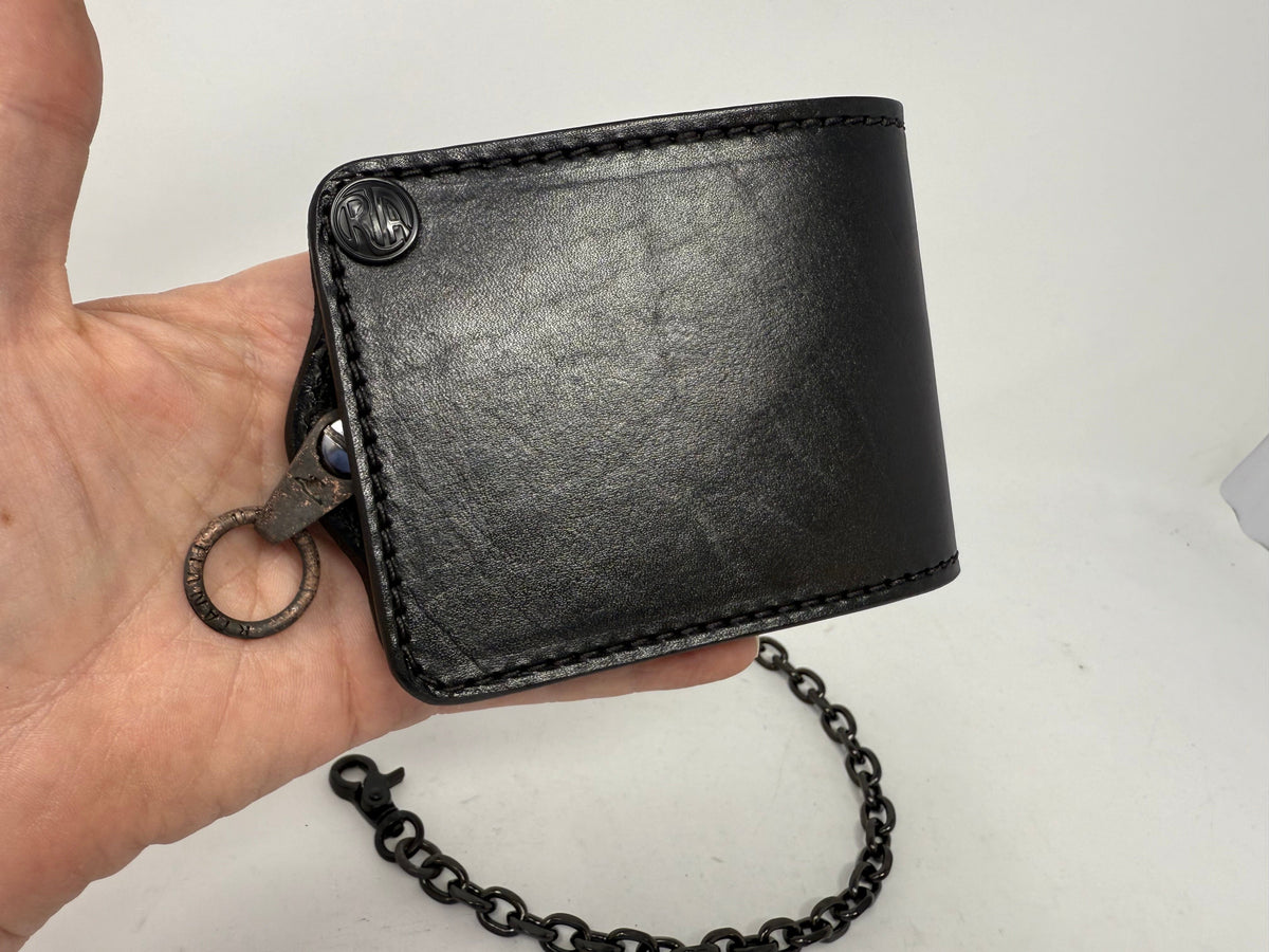 ANVIL 5G Bifold Leather Chain Wallet - Black Hermann Oak - Anvil Customs