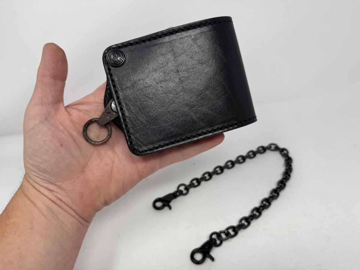ANVIL 5G Bifold Leather Chain Wallet - Black Hermann Oak - Anvil Customs