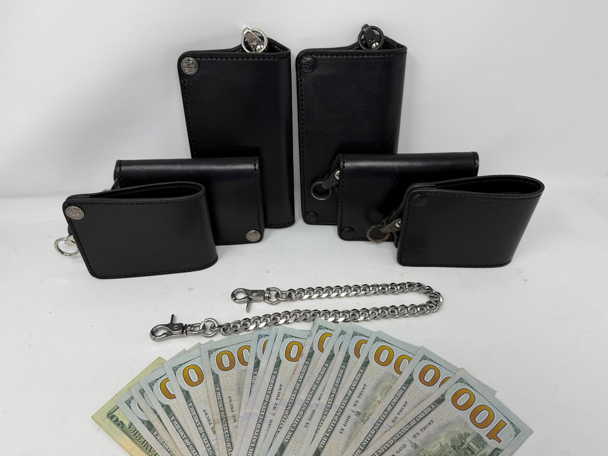 ANVIL 5G Bifold Leather Chain Wallet - Black Hermann Oak - Anvil Customs