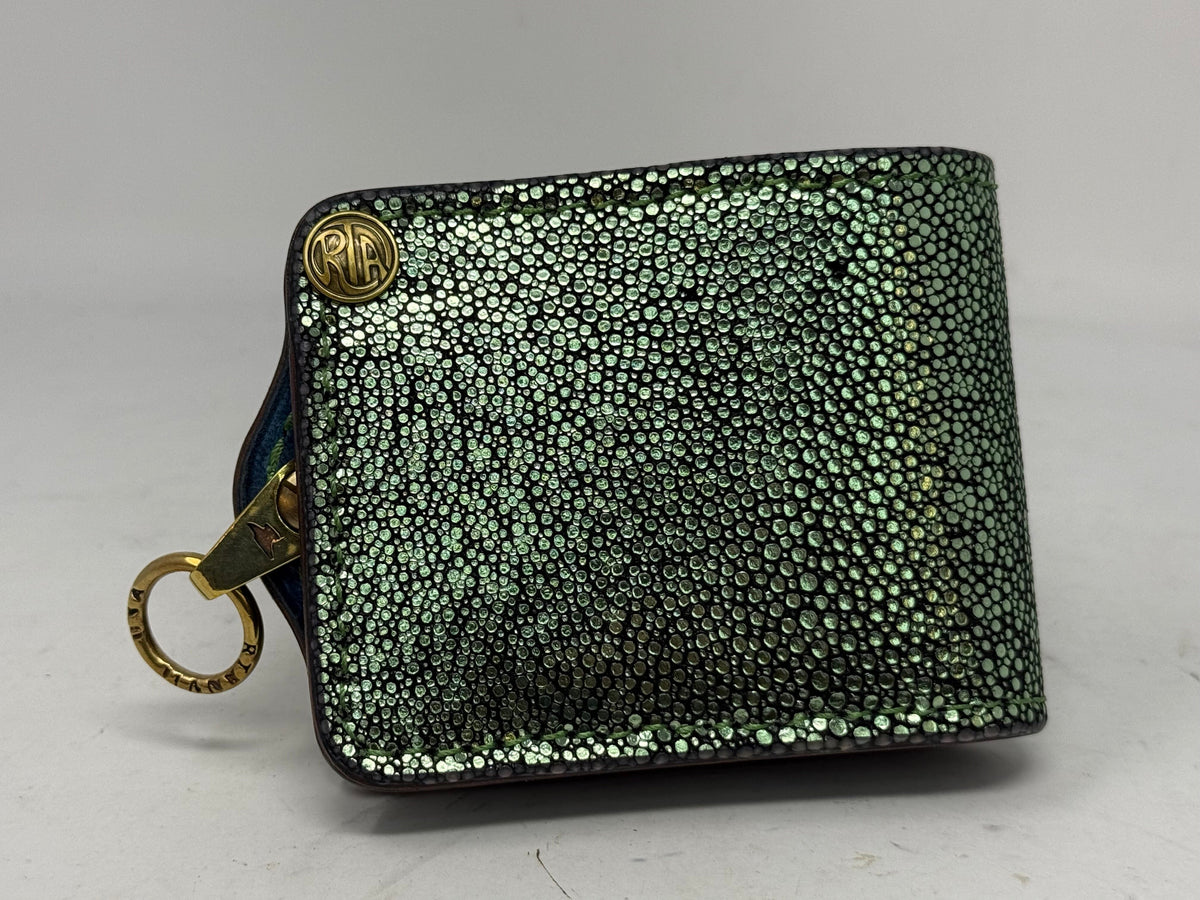 Anvil 5G Bifold Leather Chain Wallet - Metallic Emerald Stingray - Anvil Customs