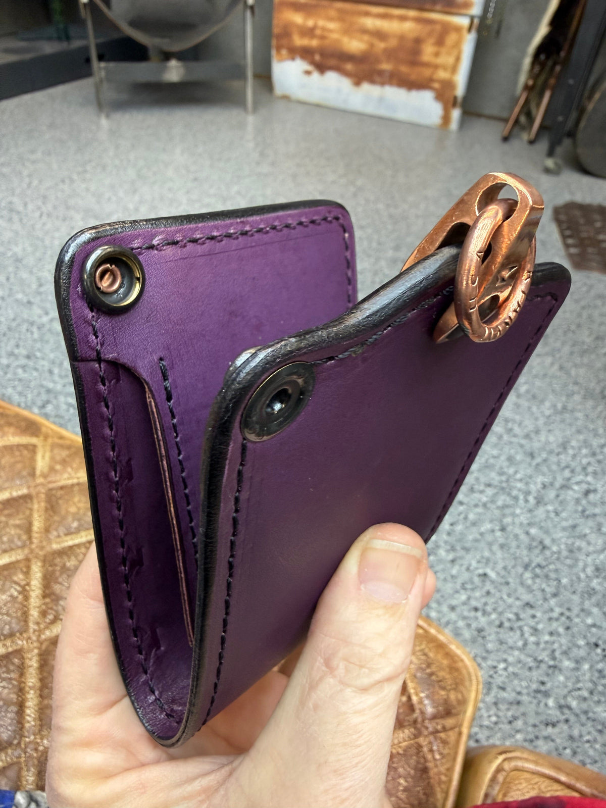 Anvil 5G Bifold Leather Chain Wallet - Purple Hermann Oak - Anvil Customs