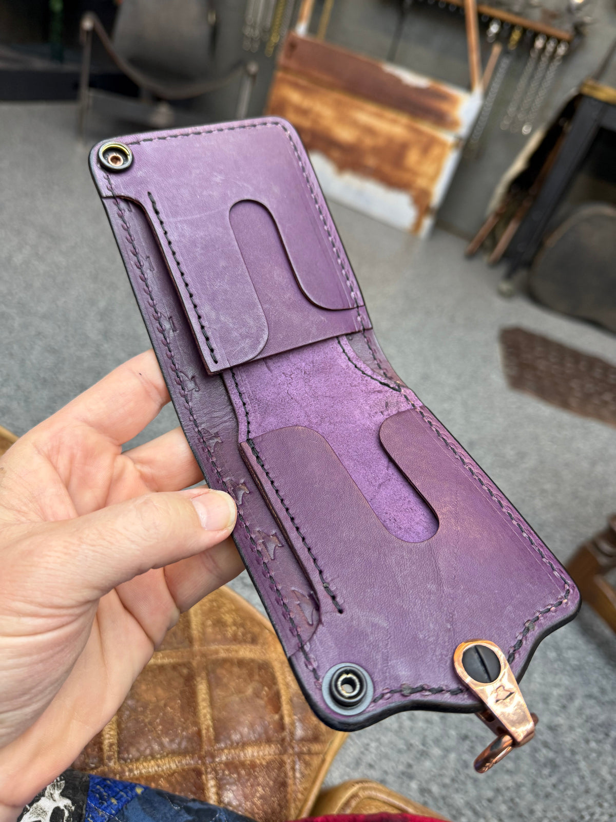 Anvil 5G Bifold Leather Chain Wallet - Purple Hermann Oak - Anvil Customs