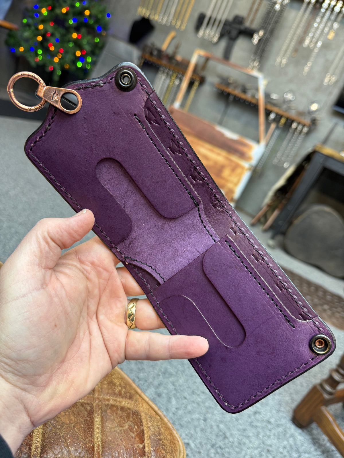 Anvil 5G Bifold Leather Chain Wallet - Purple Hermann Oak - Anvil Customs