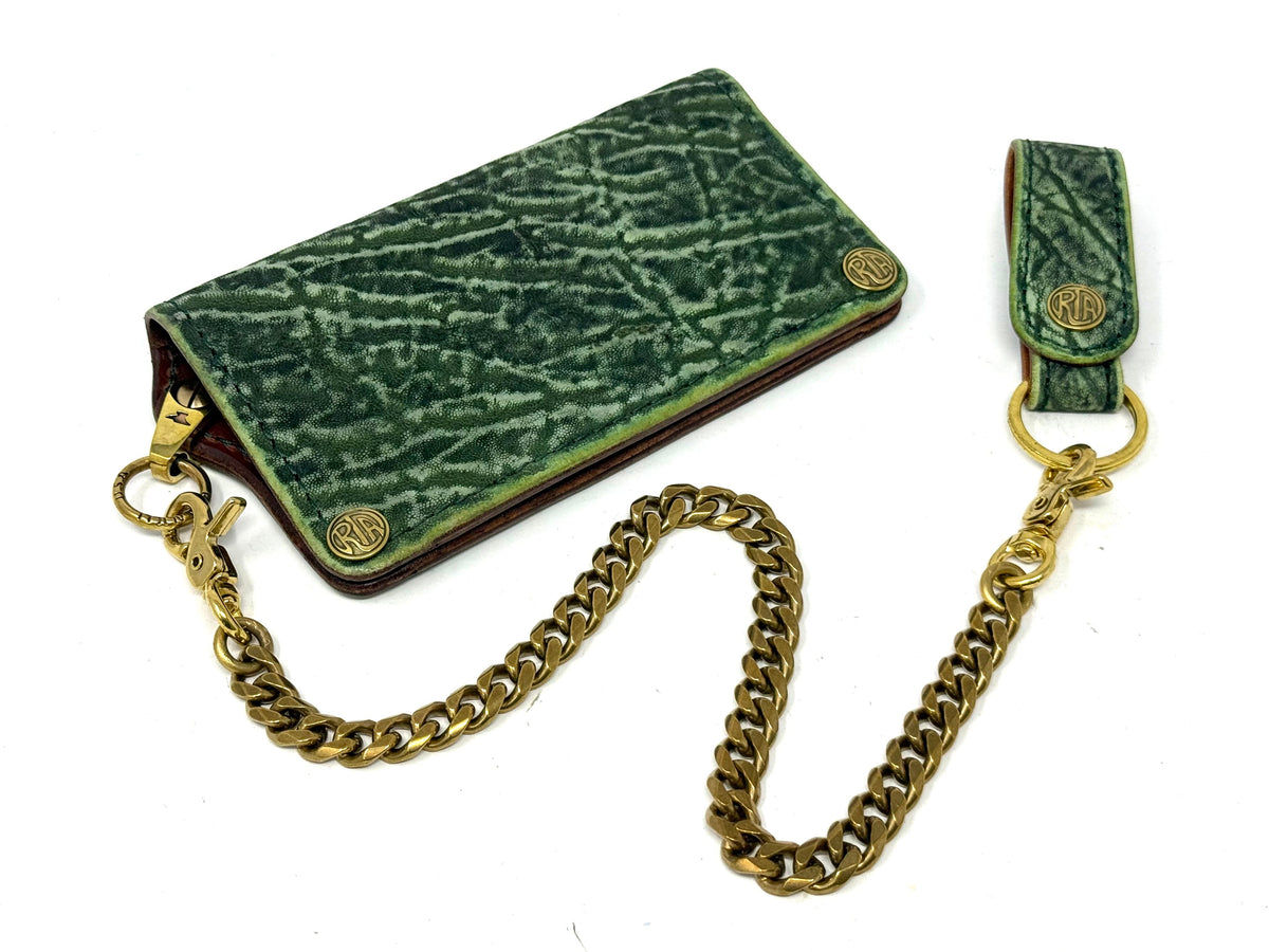 Anvil 5G Long Wallet - Antiqued Green Elephant &amp; Chain - Anvil Customs