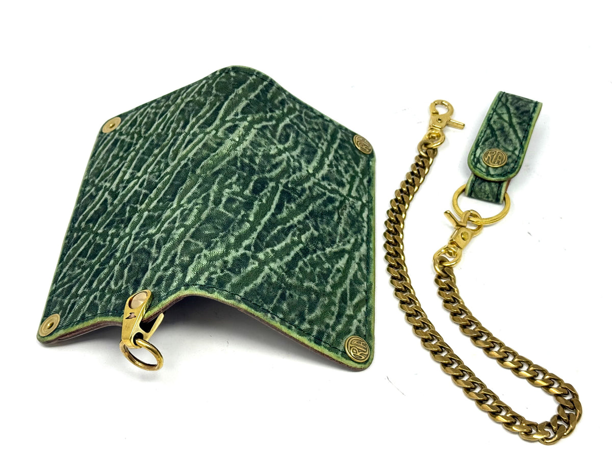Anvil 5G Long Wallet - Antiqued Green Elephant &amp; Chain - Anvil Customs