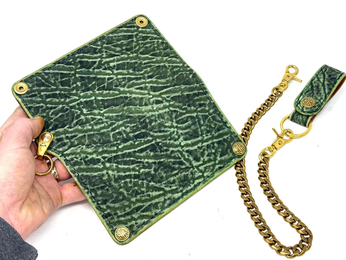 Anvil 5G Long Wallet - Antiqued Green Elephant &amp; Chain - Anvil Customs