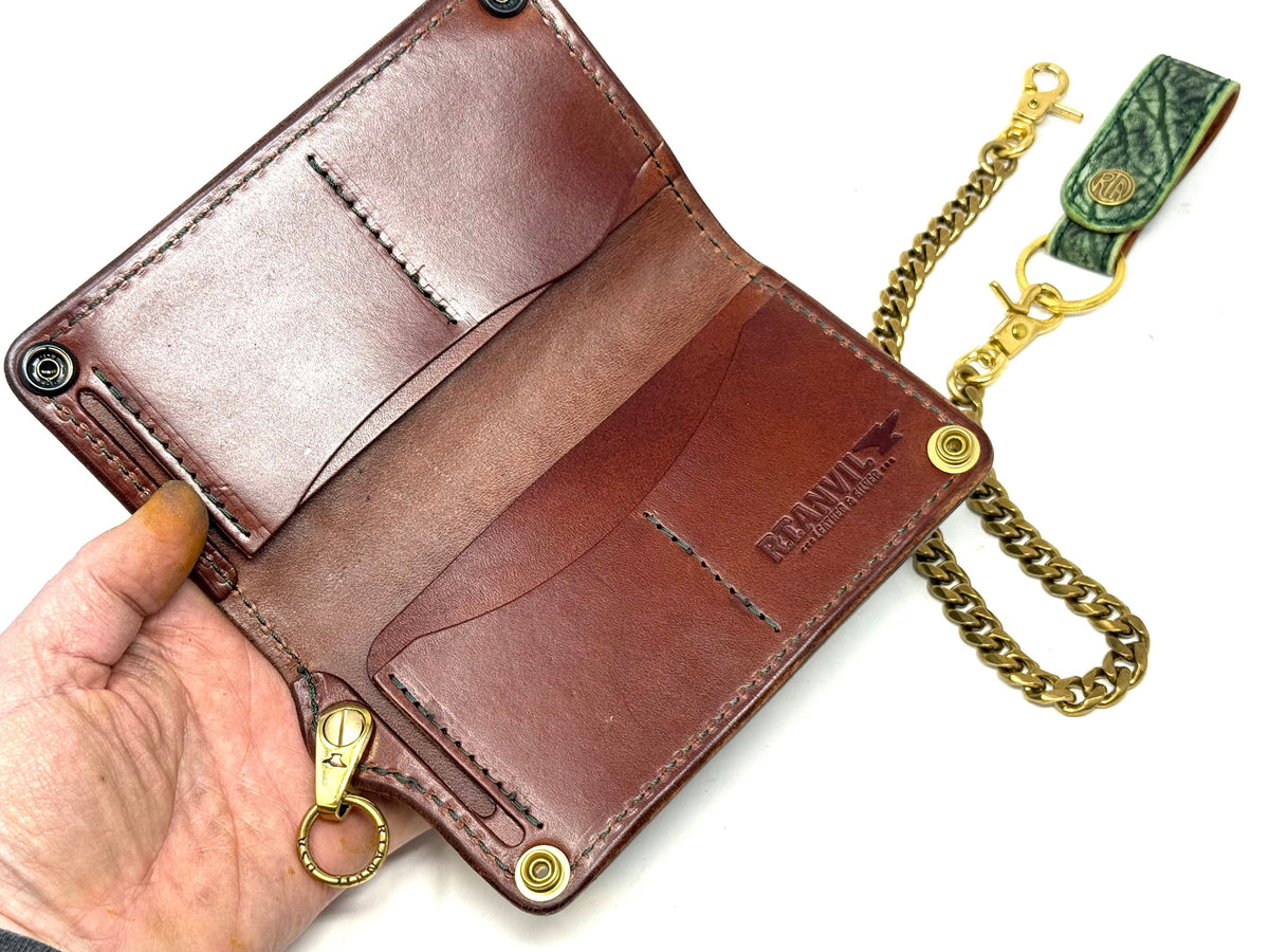 Anvil 5G Long Wallet - Antiqued Green Elephant &amp; Chain - Anvil Customs