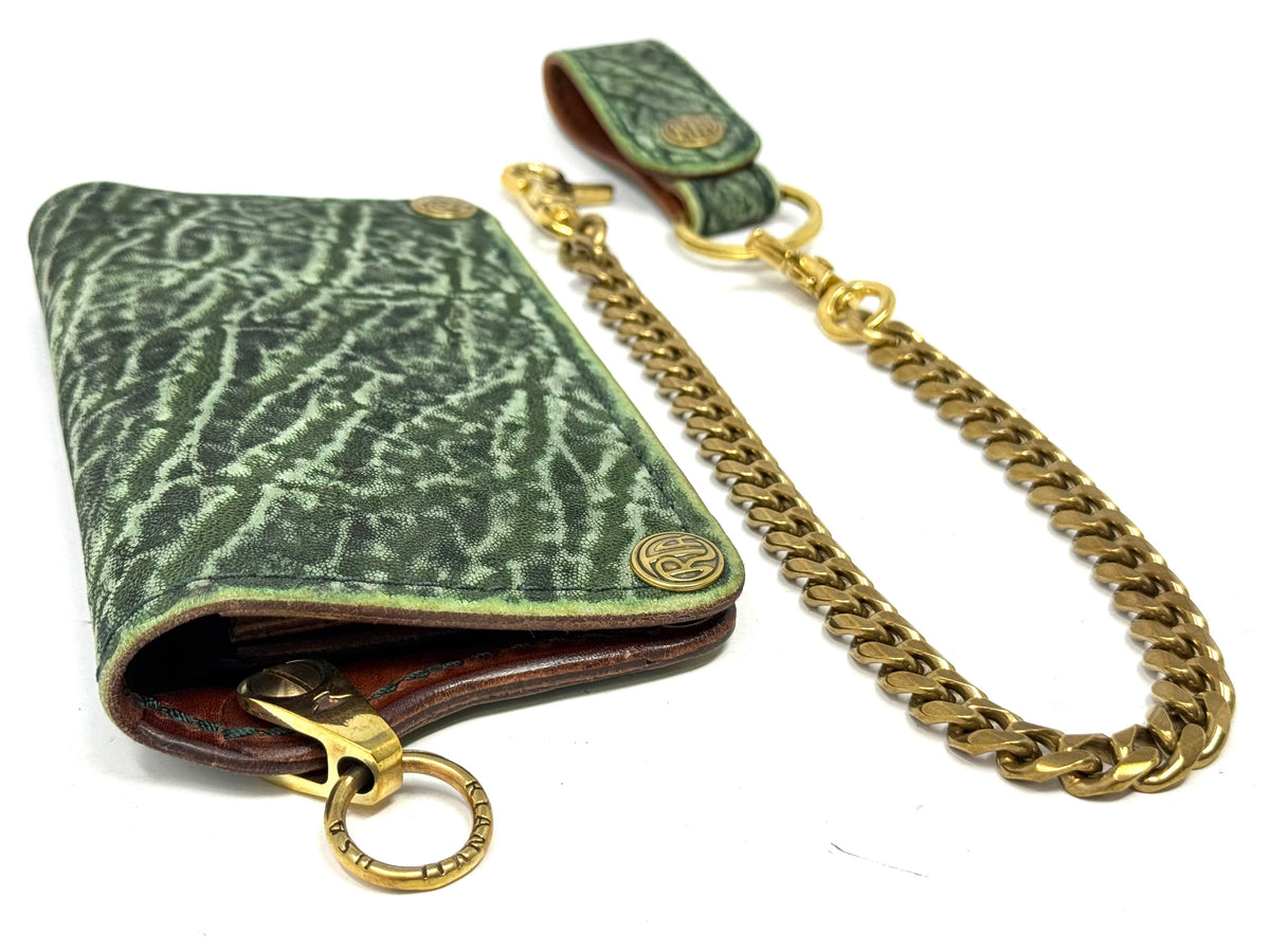 Anvil 5G Long Wallet - Antiqued Green Elephant &amp; Chain - Anvil Customs
