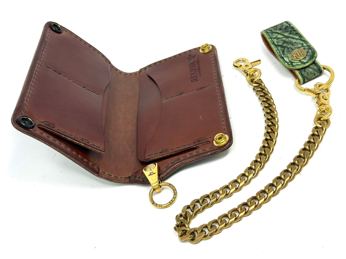 Anvil 5G Long Wallet - Antiqued Green Elephant &amp; Chain - Anvil Customs