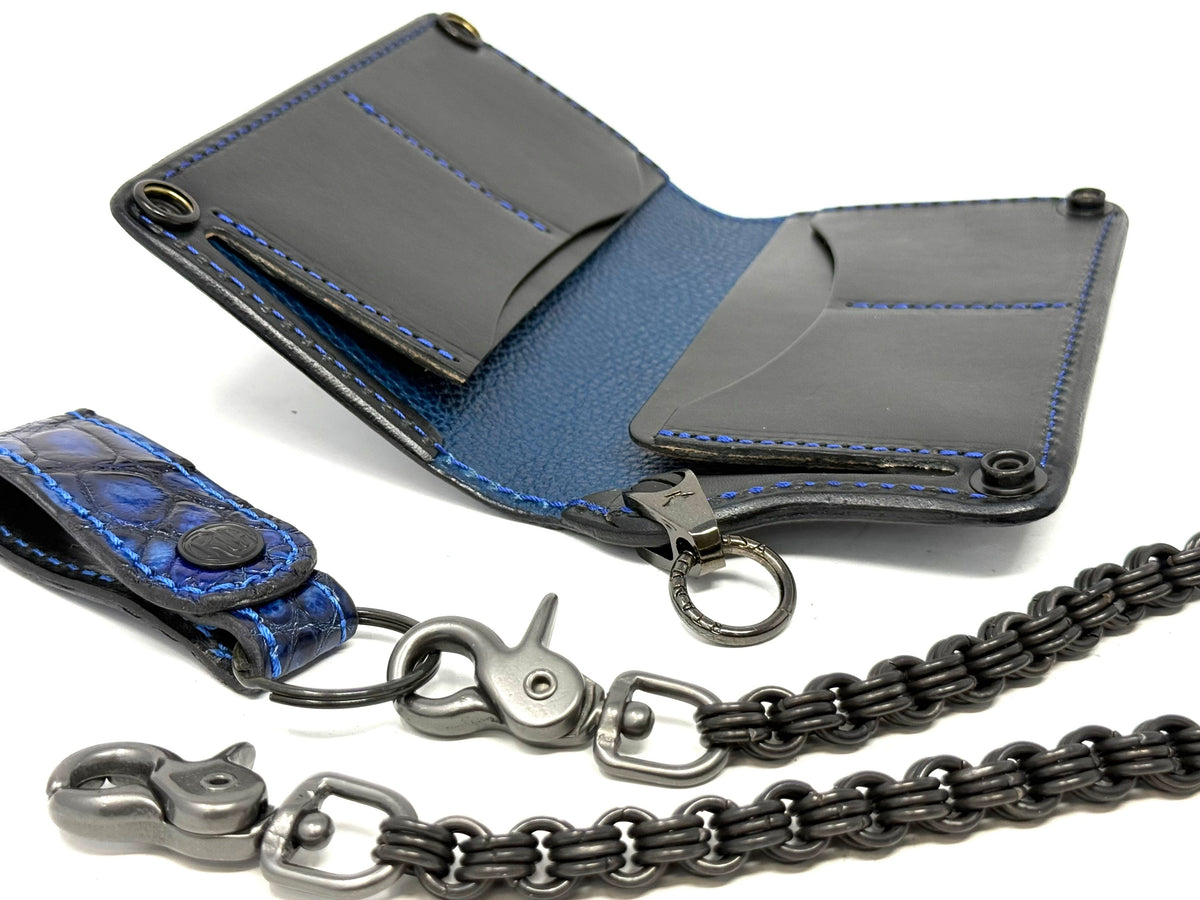 Anvil 5G Long Wallet - Blue/Black Alligator &amp; Chain &amp; Loop - Anvil Customs