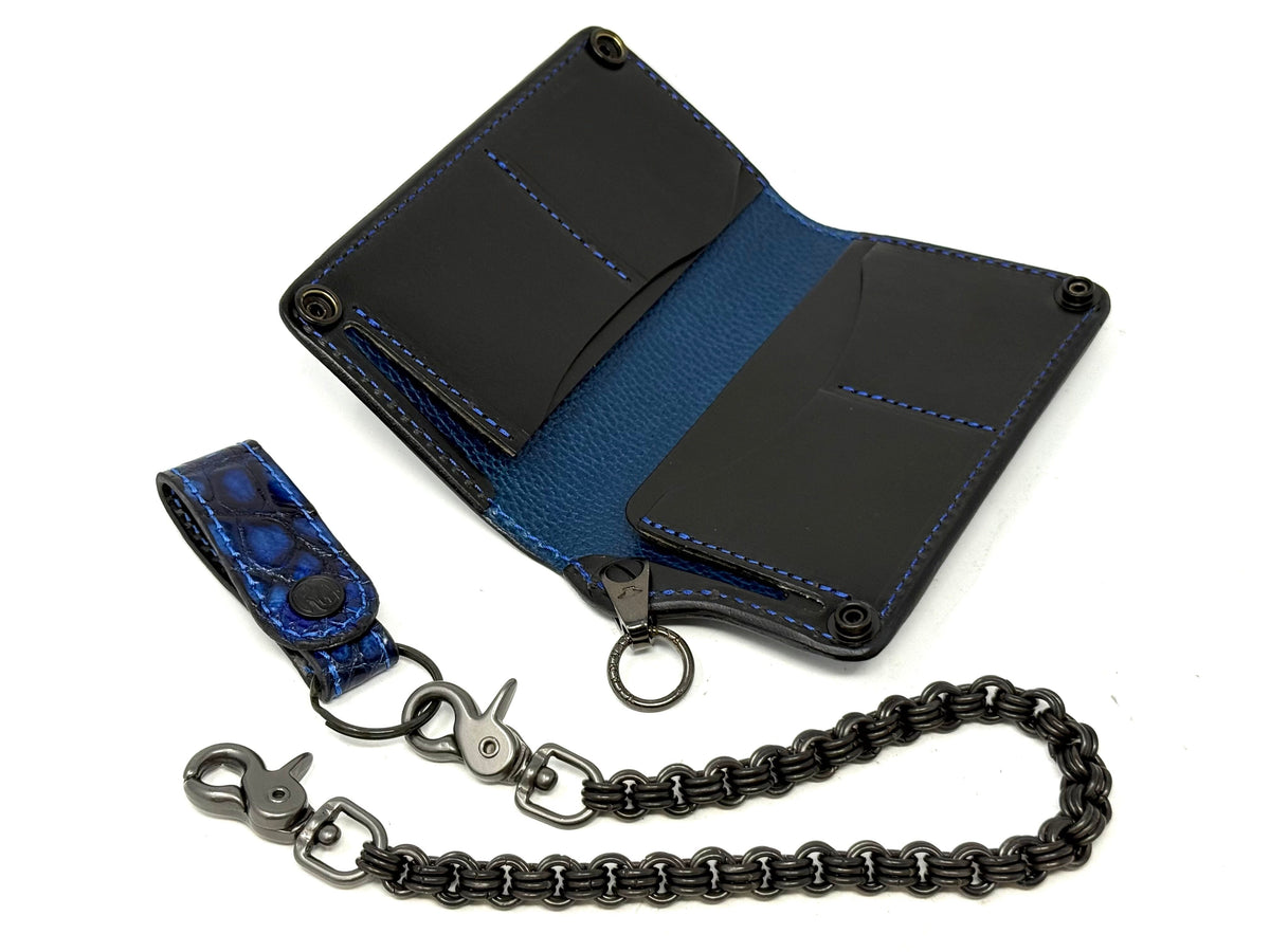 Anvil 5G Long Wallet - Blue/Black Alligator &amp; Chain &amp; Loop - Anvil Customs