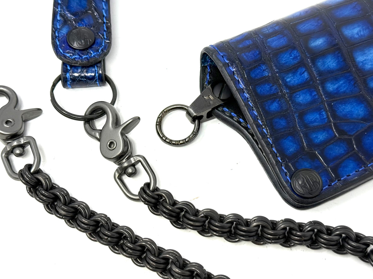 Anvil 5G Long Wallet - Blue/Black Alligator &amp; Chain &amp; Loop - Anvil Customs