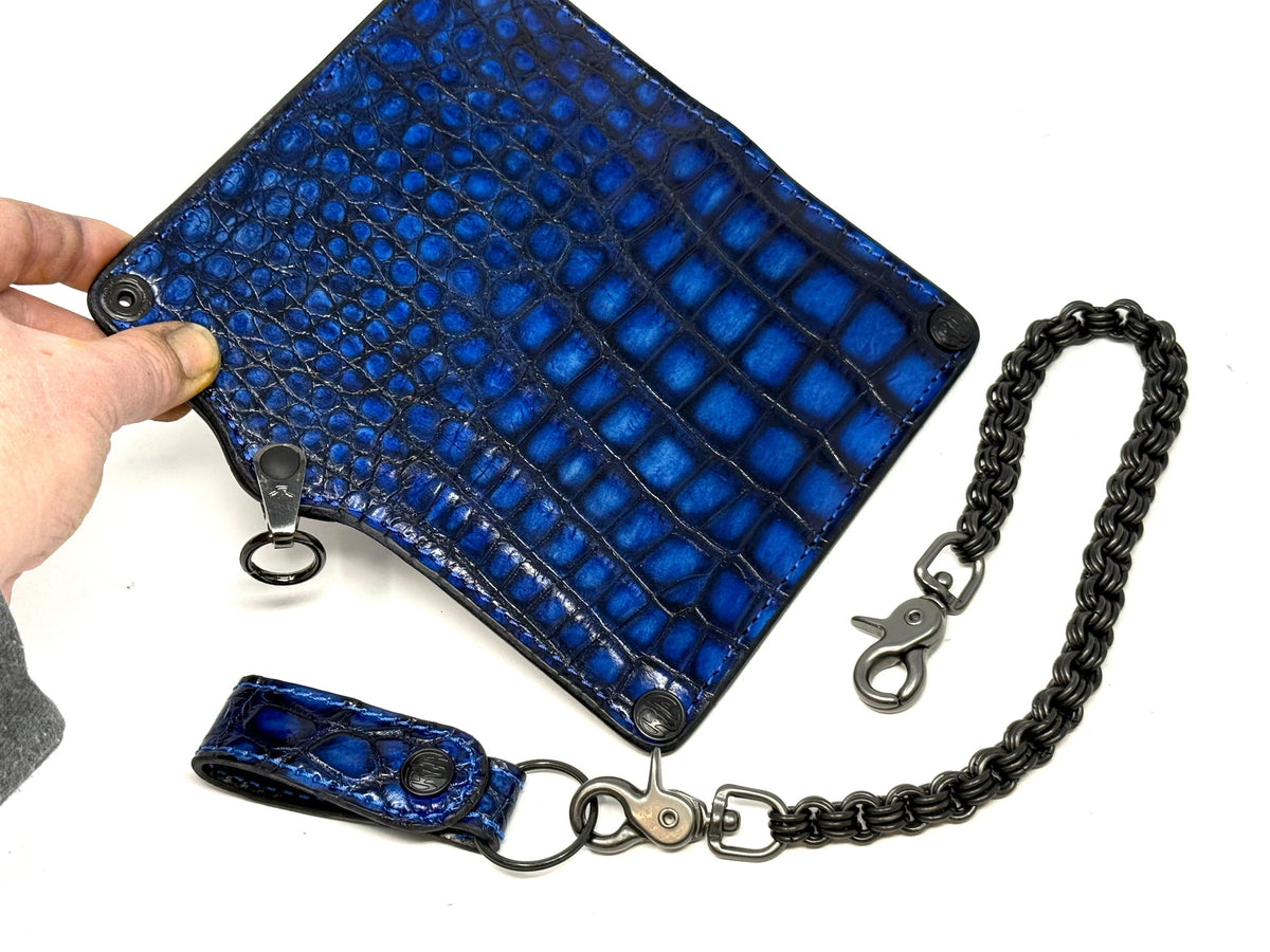 Anvil 5G Long Wallet - Blue/Black Alligator &amp; Chain &amp; Loop - Anvil Customs