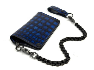 Anvil 5G Long Wallet - Blue/Black Alligator & Chain & Loop - Anvil Customs