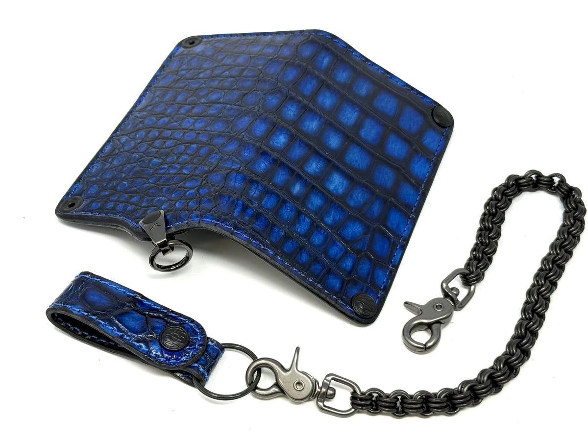 Anvil 5G Long Wallet - Blue/Black Alligator &amp; Chain &amp; Loop - Anvil Customs