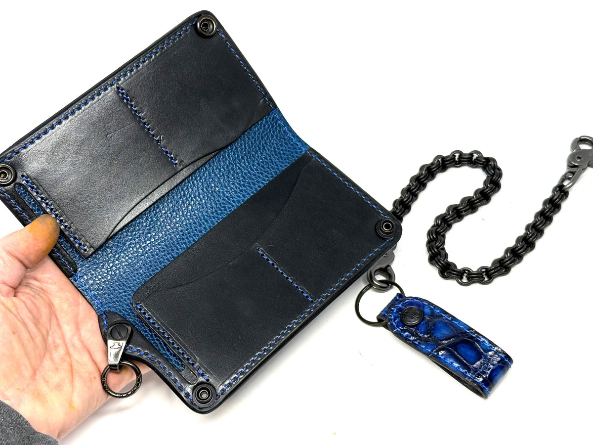 Anvil 5G Long Wallet - Blue/Black Alligator &amp; Chain &amp; Loop - Anvil Customs