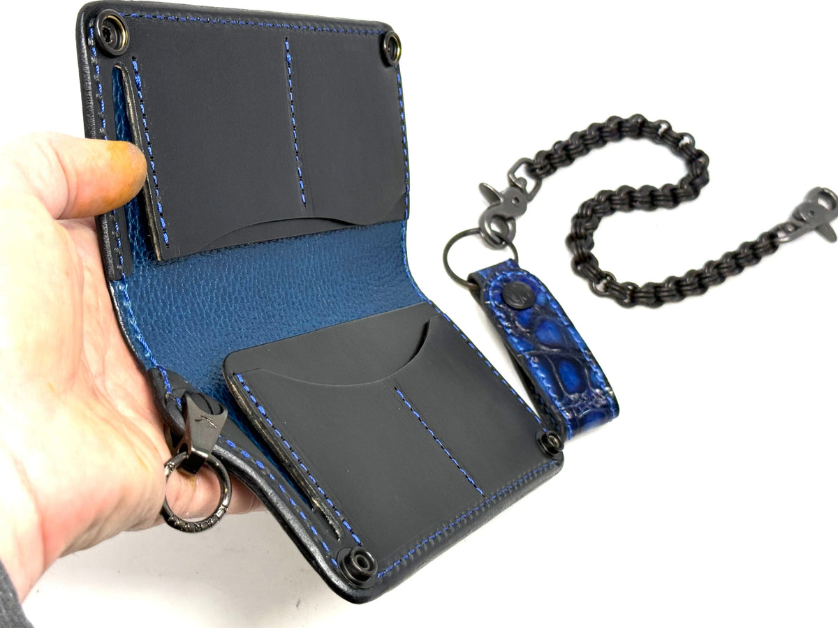 Anvil 5G Long Wallet - Blue/Black Alligator &amp; Chain &amp; Loop - Anvil Customs