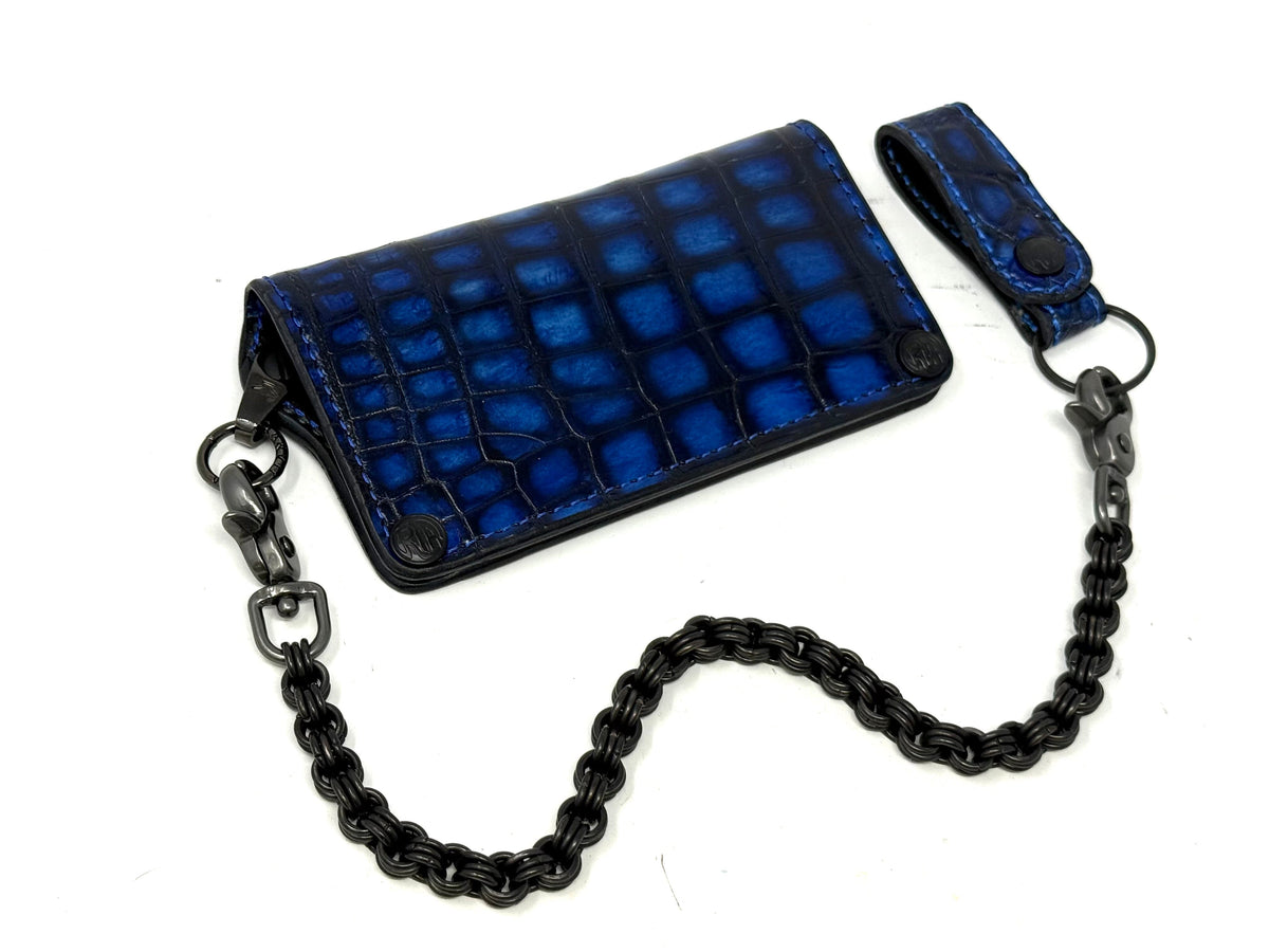 Anvil 5G Long Wallet - Blue/Black Alligator &amp; Chain &amp; Loop - Anvil Customs