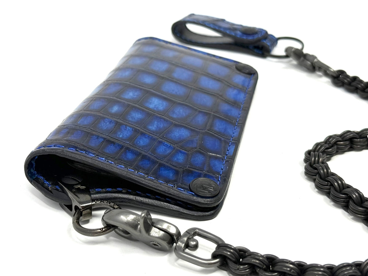 Anvil 5G Long Wallet - Blue/Black Alligator &amp; Chain &amp; Loop - Anvil Customs