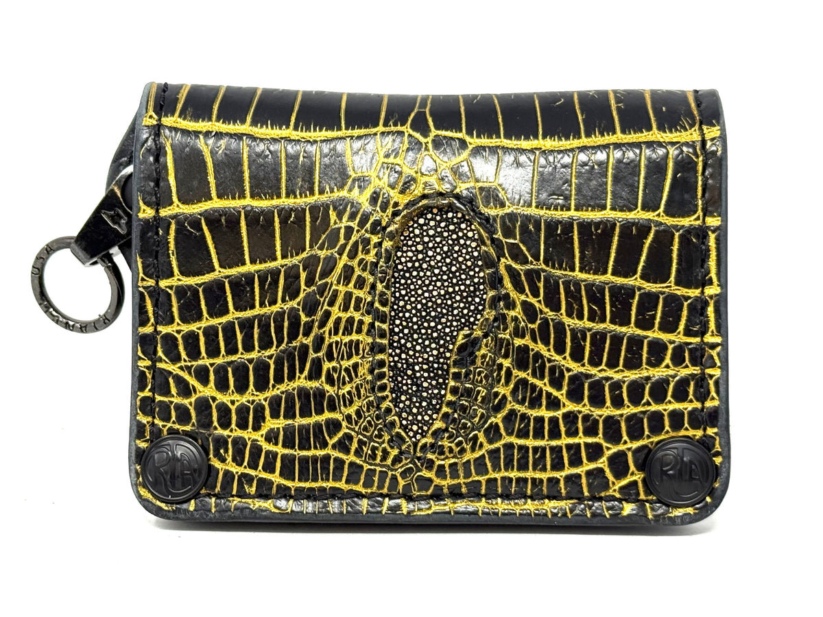 Anvil 5G Mini Long Wallet - Black/Gold Alligator Cloaca - Anvil Customs