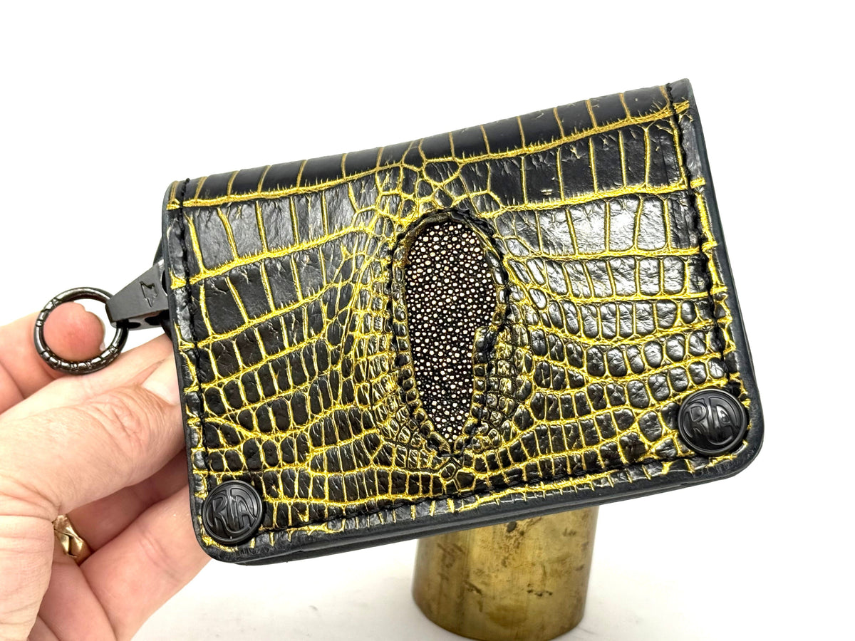 Anvil 5G Mini Long Wallet - Black/Gold Alligator Cloaca - Anvil Customs