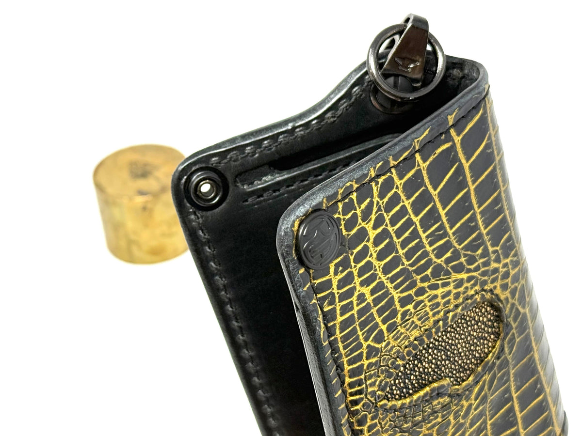 Anvil 5G Mini Long Wallet - Black/Gold Alligator Cloaca - Anvil Customs