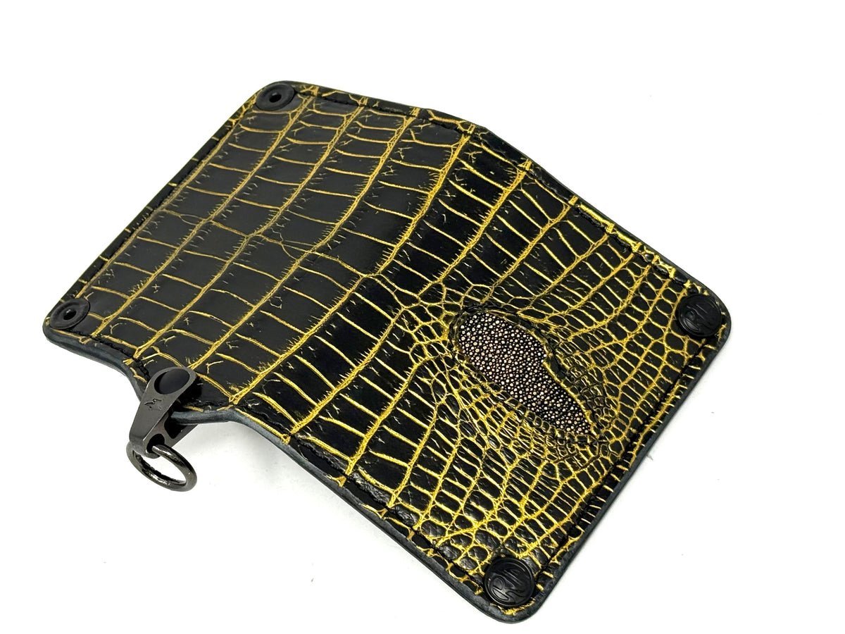 Anvil 5G Mini Long Wallet - Black/Gold Alligator Cloaca - Anvil Customs