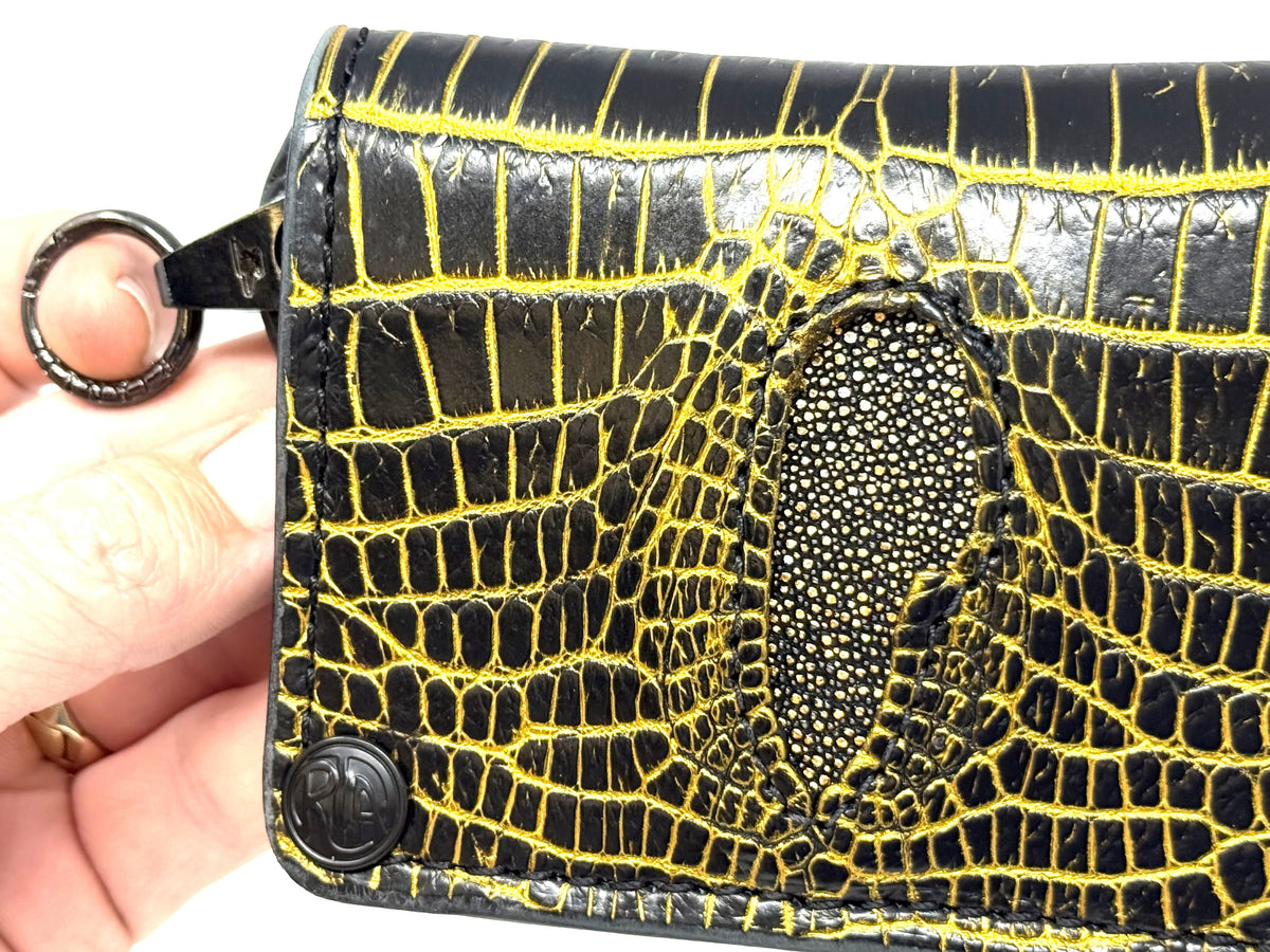 Anvil 5G Mini Long Wallet - Black/Gold Alligator Cloaca - Anvil Customs